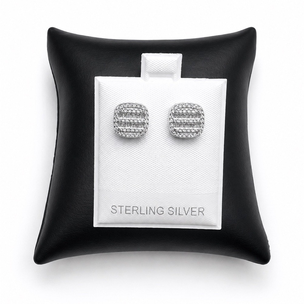 925 Sterling Silver Pavé Square Stud Earrings 0.80CTW MOISSANITE